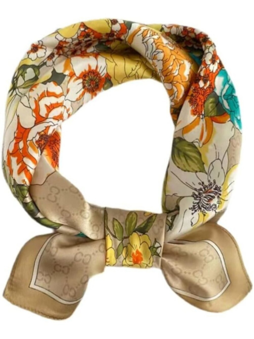 Women's Flower Sand Houndstooth Scarf for Hair Digital Printed Headscarf Silk